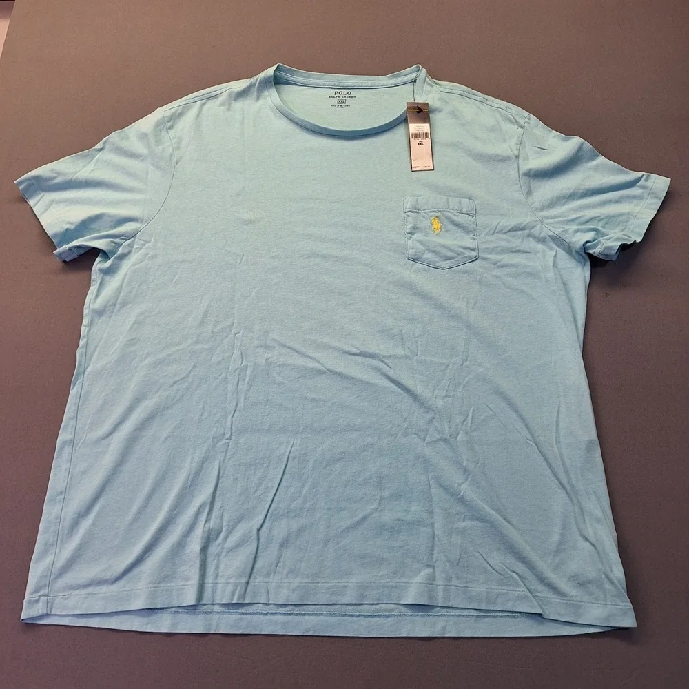 Polo Ralph Lauren Mens XXL Pocket T-Shirt True Aqua Blue Yellow Pony New